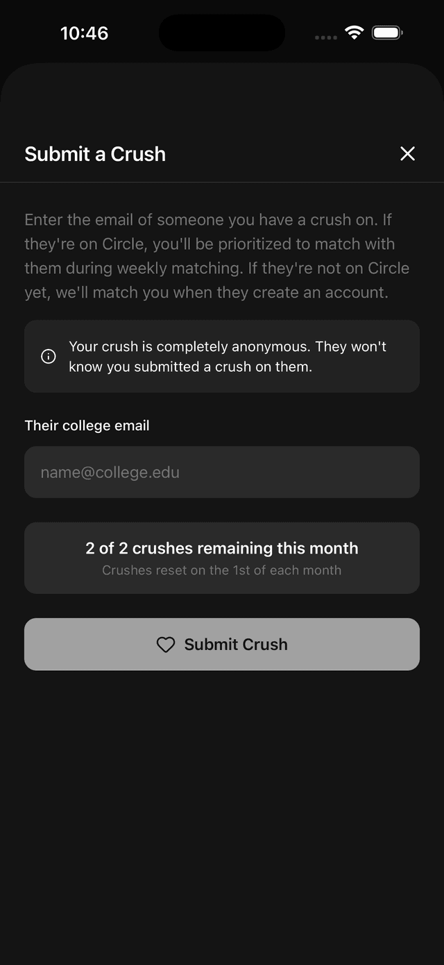 Circle app crush submission feature
